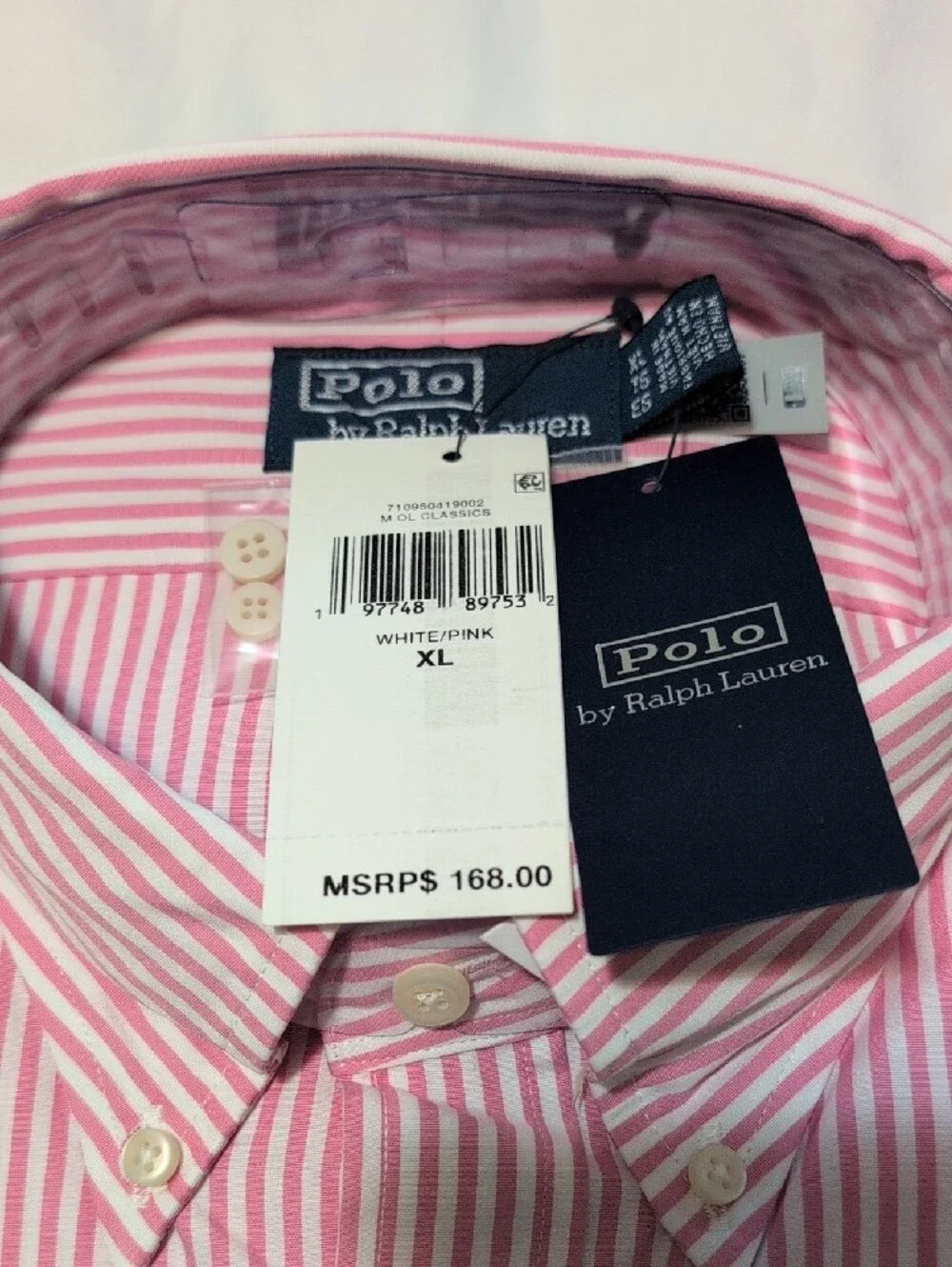 Polo by Ralph Lauren Pink & White Striped Oxford Unisex Shirt.